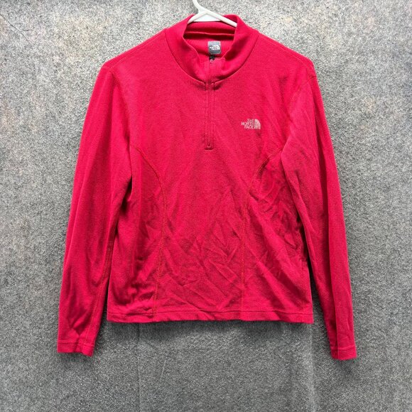North Face Pullover Women Small Red Quarter Zip Fleece Sweatshirt Outdoor Hiking - Picture 1 of 11